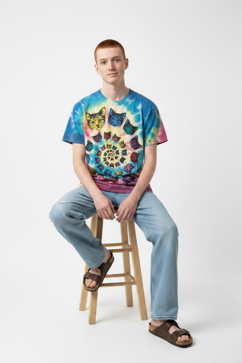 Psychedelic Cat - Tie Dye Tee Shirt