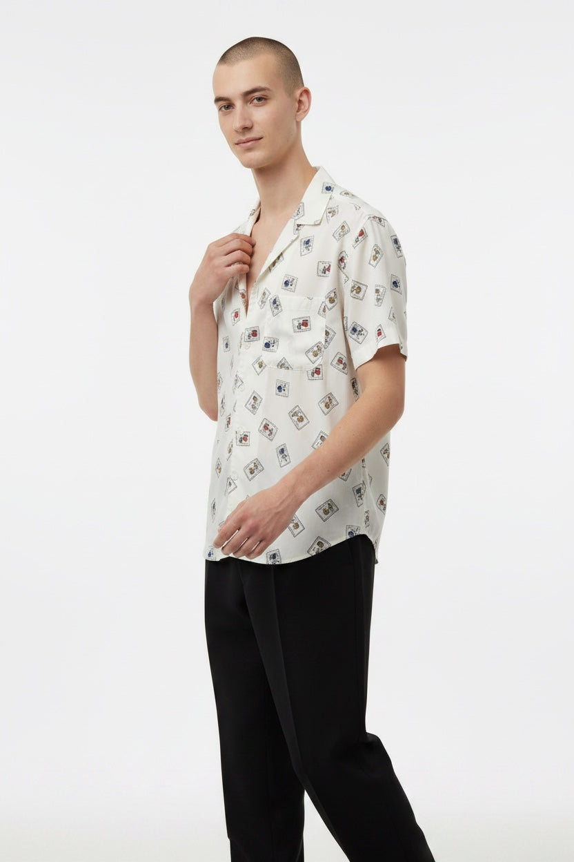 Italia Stamp - Short Sleeve Button Down Shirt