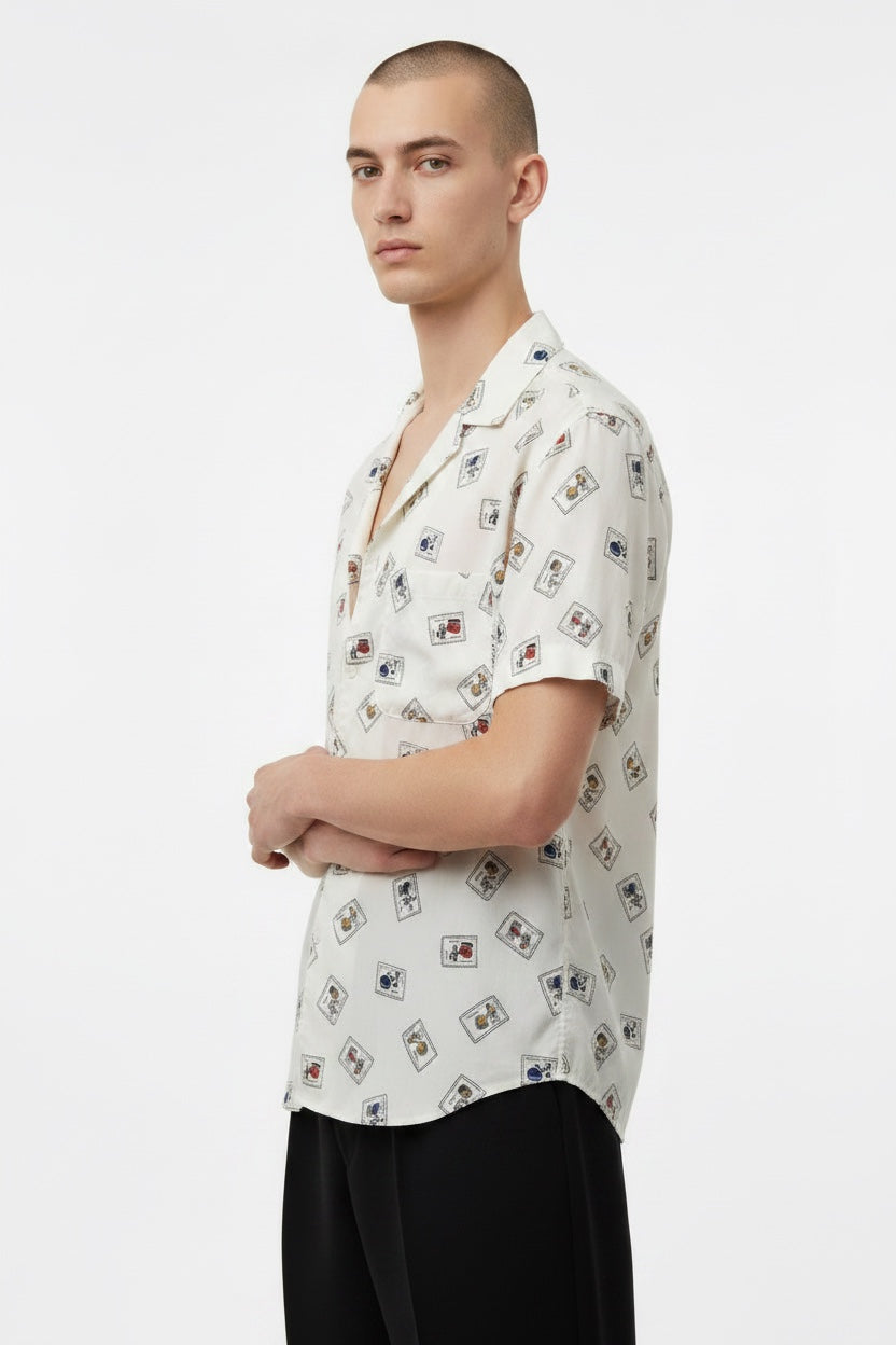 Italia Stamp - Short Sleeve Button Down Shirt