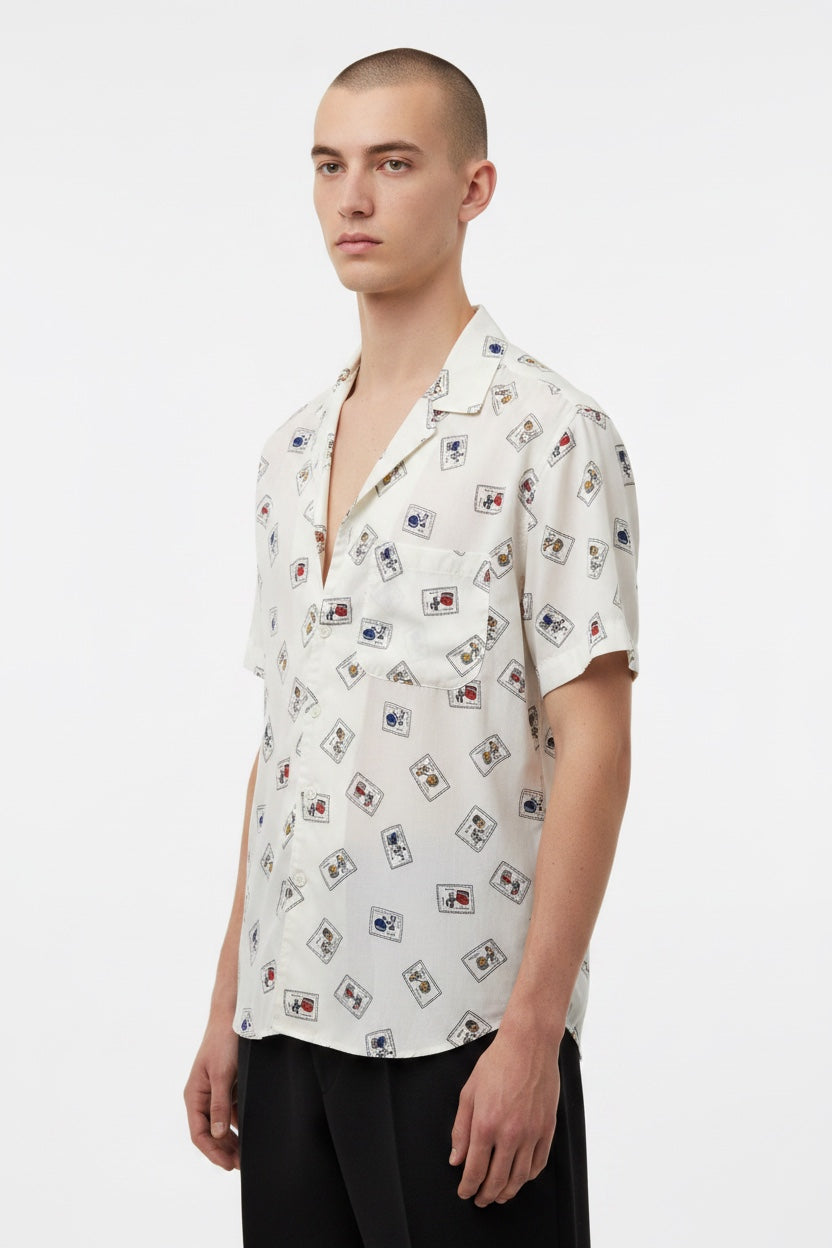 Italia Stamp - Short Sleeve Button Down Shirt